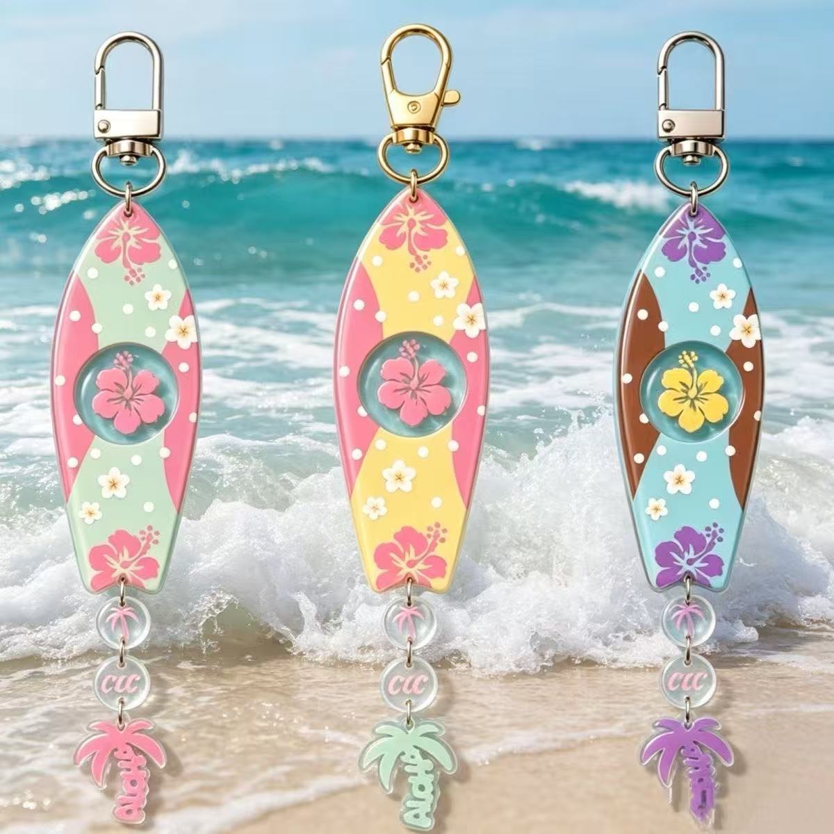 Florist Supplies - INS Hawaiiaanse surfplankvormige acryl sleutelhangerset met