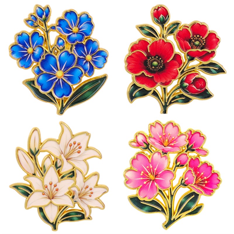 Florist Supplies - Leuke vintage kleurrijke bloemen emaille pin